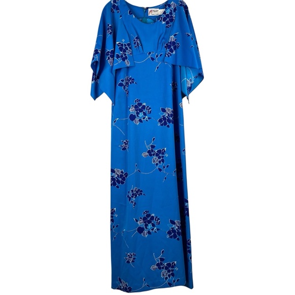 Liberty House Dresses & Skirts - Vintage Liberty House Dress Women's Blue 10 Hawaiian Floral Maxi Kimono Sleeve